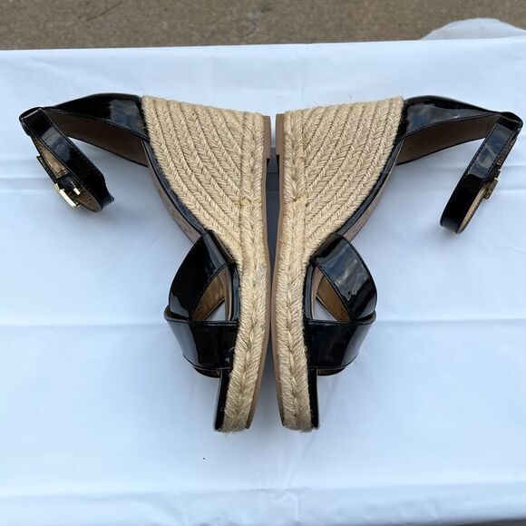Sam Edelman Black Brenda Patent Leather Espadrilles Wedge Heel Sandal Size 8.5 - Picture 5 of 11